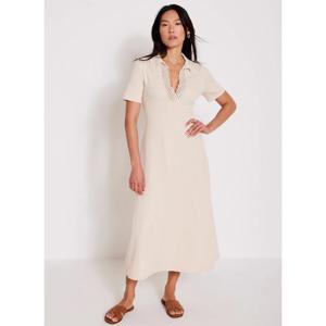 Mint Velvet Neutral Crochet Collar Midi Dress